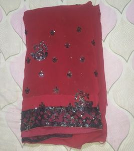 Maroon- Black Half Net Saree