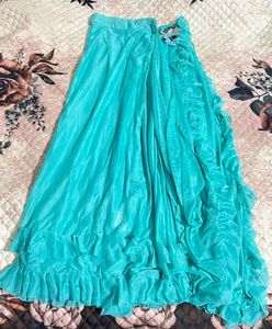 Aqua Ruffle Ready To Wear Party Saree With Blouse