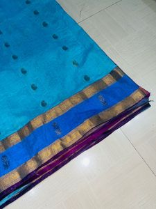 Elegant Blue Silk Saree with Pink Border