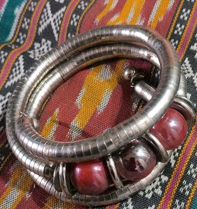 Red Beaded Silver Bracelet