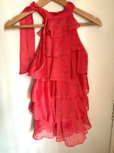 Coral Ruffled Halter Top