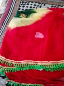Red Bandhani Dupatta And Odana