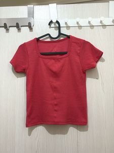 Dark Pink Square Neck Ribbed Cropped Top