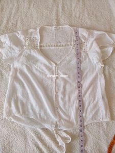White Crochet Detail Tie-Front Top