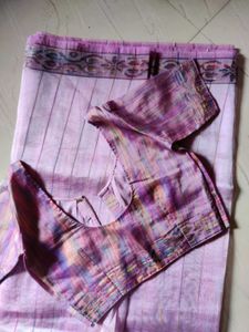 Purple Striped Saree with Blouse