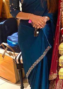 Royal Teal Blue Green Color Saree With Blouse
