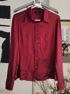 Button Down Burgendy Satin Shirt