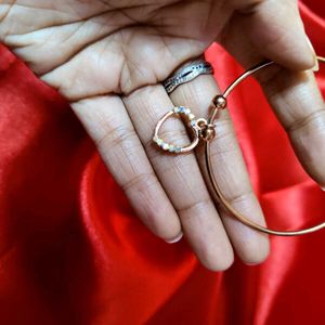 Heart Charm Bangle Bracelet Rose gold
