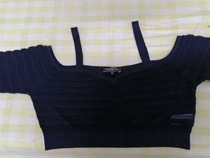 Black XL Cold Shoulder Crop Top