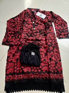 Red Floral Kurta Set