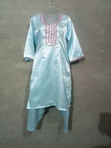 Elegant Light Blue Satin Kurta Setn