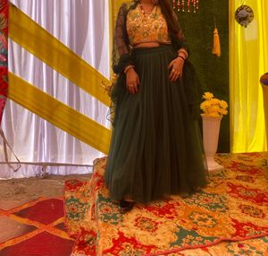Green &amp; Gold Embroidered Anarkali