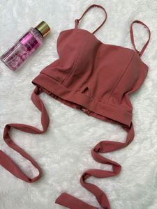 Chic Pink Tie-Up Crop Top🎀