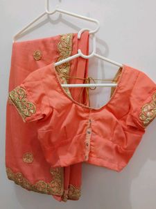 Peach Embroidered Saree