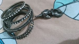 Dark Silver Colour Bangles One Hand Set