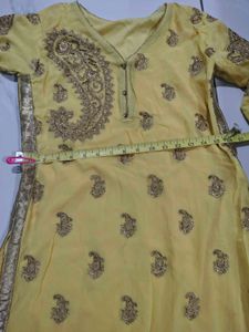 yellow embroidery kurta set