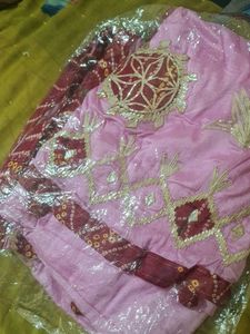 Crape Pink Bandhani Saree