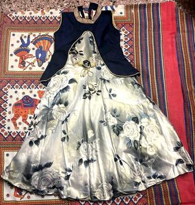 🌹Stylish Navy & Silver Floral Frock for Girls ✨