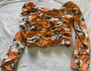 Floral Print Ruched Crop Top
