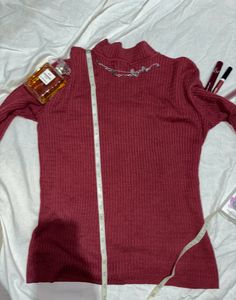 Turtle Neck Fitted Top Maroon