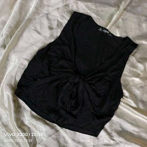 16137. Black Tie Front Crop Top