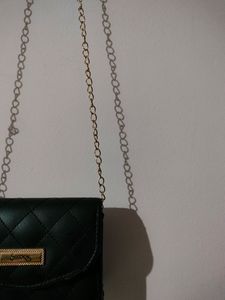 Black Sling Bag With Golden Chain