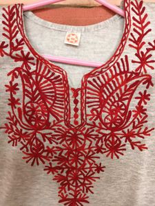 Beautiful RedEmbroidered Grey Kurta with Red Salwa