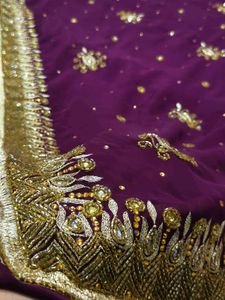 Purple Embroidered Saree Aari Work