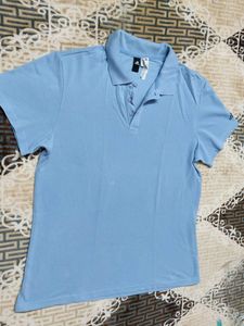 Adidas Men Blue Cotton Mix Polo Shirt