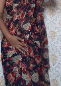 Floral Print Nevy Blue Saree