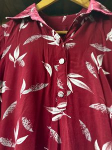 Red Leaf Print Co-ord Set - Tunic &amp; Pants