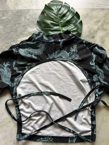 Dragon Print Turtleneck Crop Top