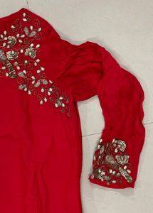 Red &amp; Gold Embellished Tunic Dress