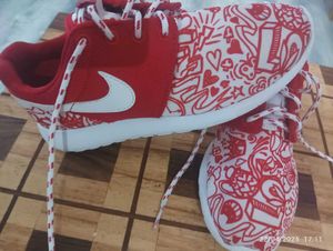 Nike Red and White Doodle Sneakers