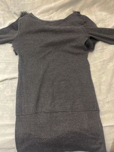 Gray Dress with Fur Detail