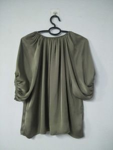 H&amp;M Khaki Green Tie-Neck Top