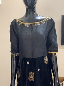 Boat Neck Black Velvet Gown