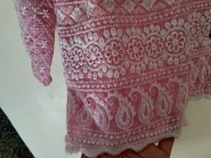 Embroidery pink Short Kurte Type Top