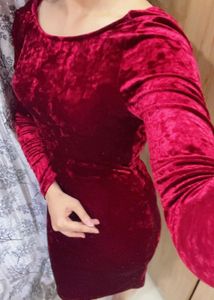 Red Velvet Long Sleeve Dress