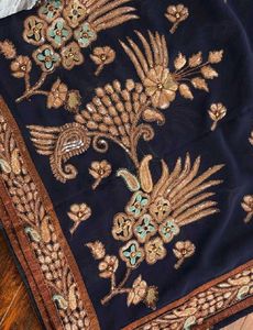 Navy Blue Saree with Exquisite Embroidered Blouse