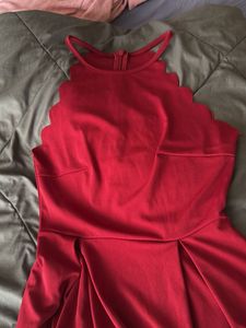Burgundy Scalloped Halter Fit &amp; Flare Dress