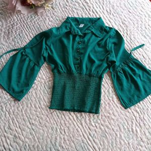 Green Bell Sleeve Top