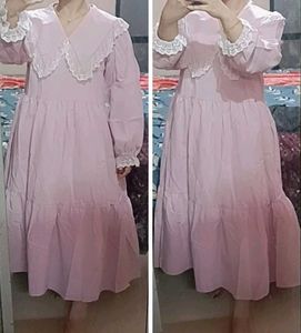PINK TIERED DRESS WITH LACE COLLAR