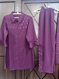 Purple Embellished Co-ord Set With Belt.