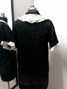 Black Shirt With White Lace Collar
