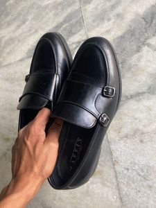 Black Leather Monk Strap(double Buckle) Loafers
