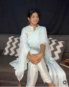 white Embroidered Salwar Suit