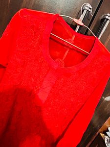 Red Chikenkari Kurta ❤️