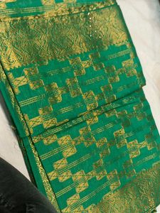 Green &amp; Gold Woven Saree