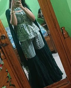 White Embroidery Work Sharara Set